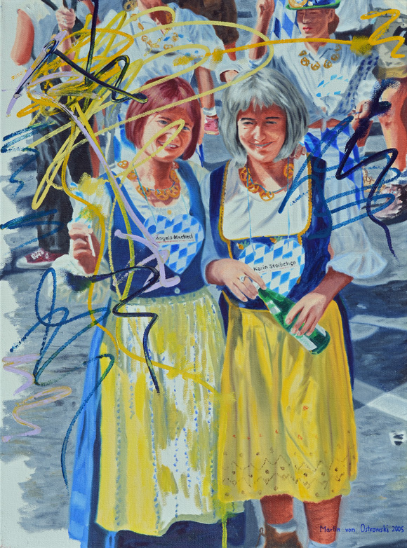 Martin von Ostrowski: Angela Merkerl, Karin Stoibchen, 2005, Öl auf Leinwand, 80 x 60 cm