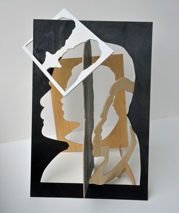 Martin von Ostrowski: Nietzsche sechsfach, 2014, Beize, Lack auf Birkensperrholz, 70 x 40 x 40 cm